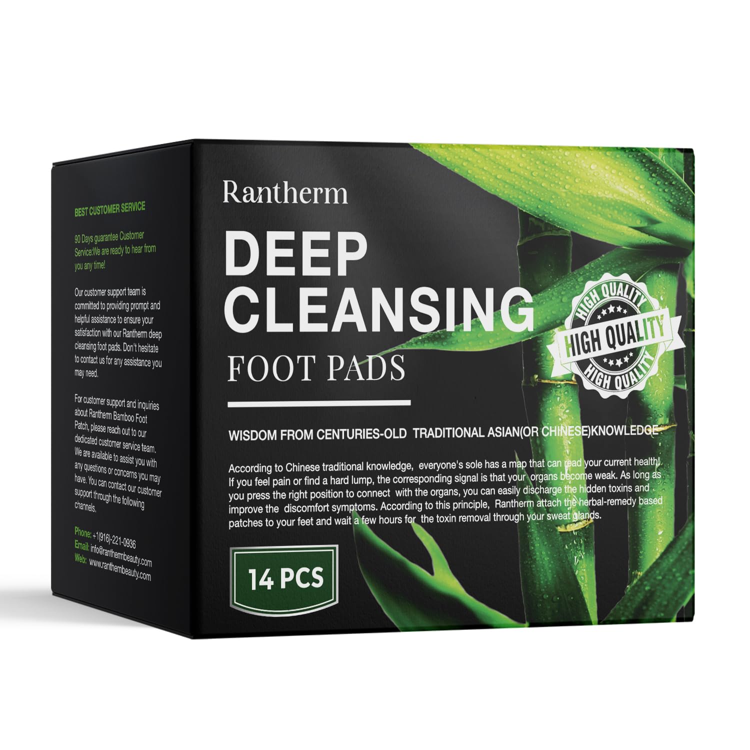 Rantherm Foot Patches close-up with bamboo vinegar for cleansing potential.
