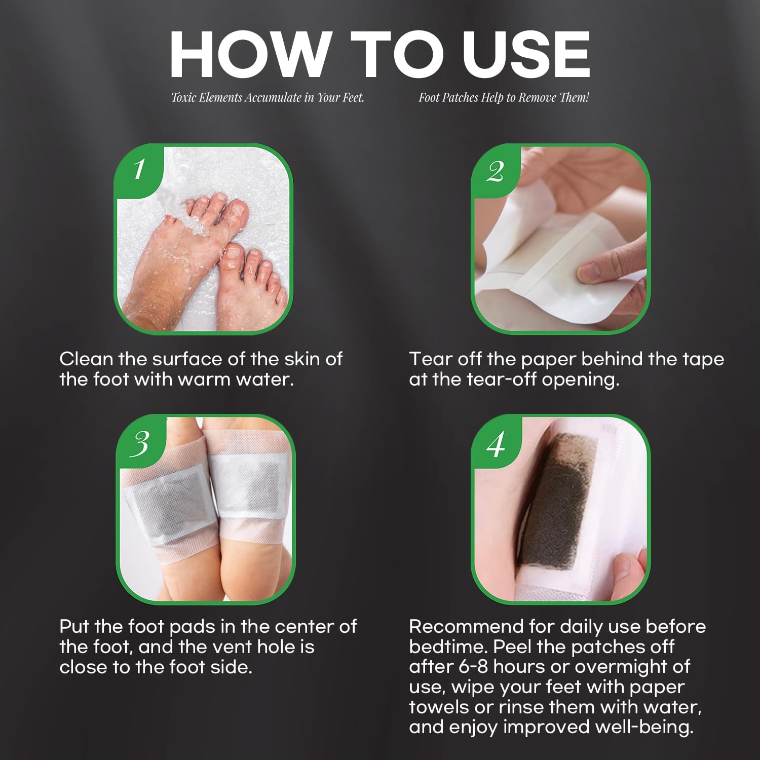 Rantherm foot patches pair of pads shown on feet for nightly routine.