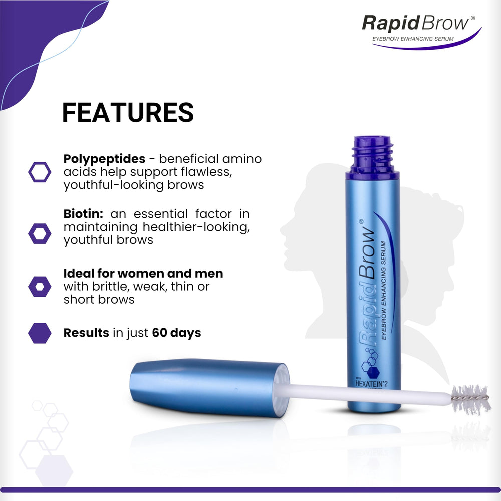 RapidBrow bottle packaging label highlighting fragrance-free, cruelty-free credentials