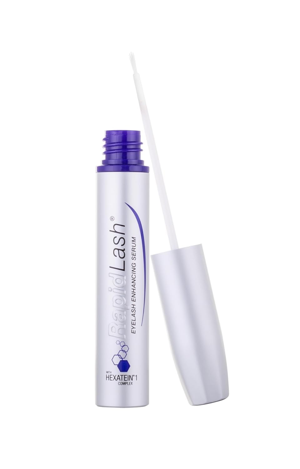 RapidLash eyelash serum bottle closeup for easy nightly lash care.