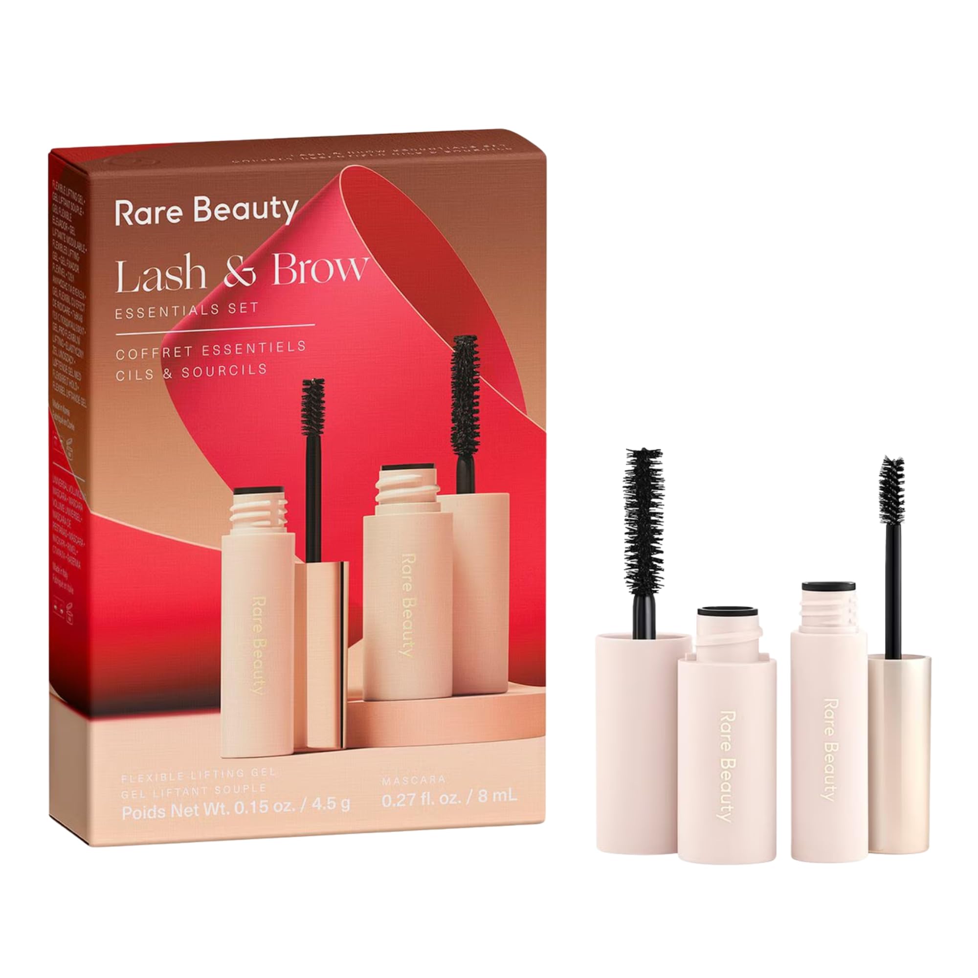 Rare Beauty Lash & Brow Essentials Set box front showcasing sleek packaging.
