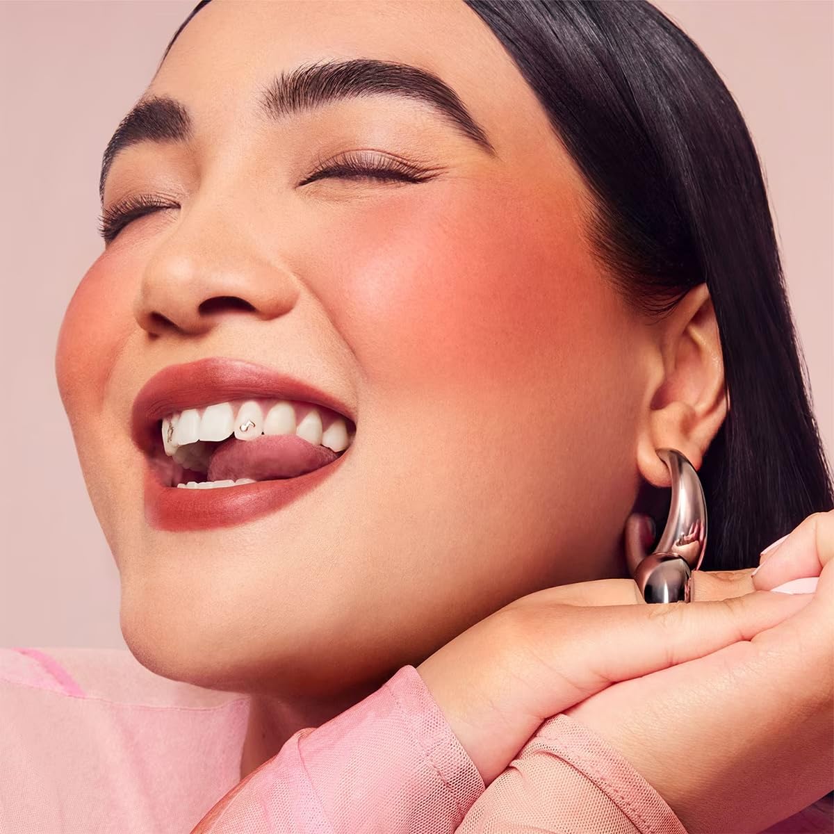Rare Beauty Beloved oxblood blush close-up for bold statement cheeks