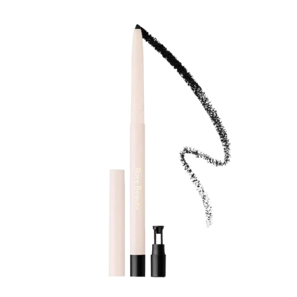 Rare Beauty Perfect Strokes Gel Eyeliner True Black application shot for precise, long-wear definition.
