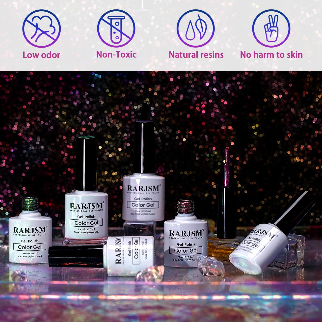 RARJSM Chameleon bottle closeup highlights shimmering finish for stylish manicures.