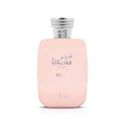Rasasi Hawas Eclat for Women application scene highlighting a spritz for everyday elegance