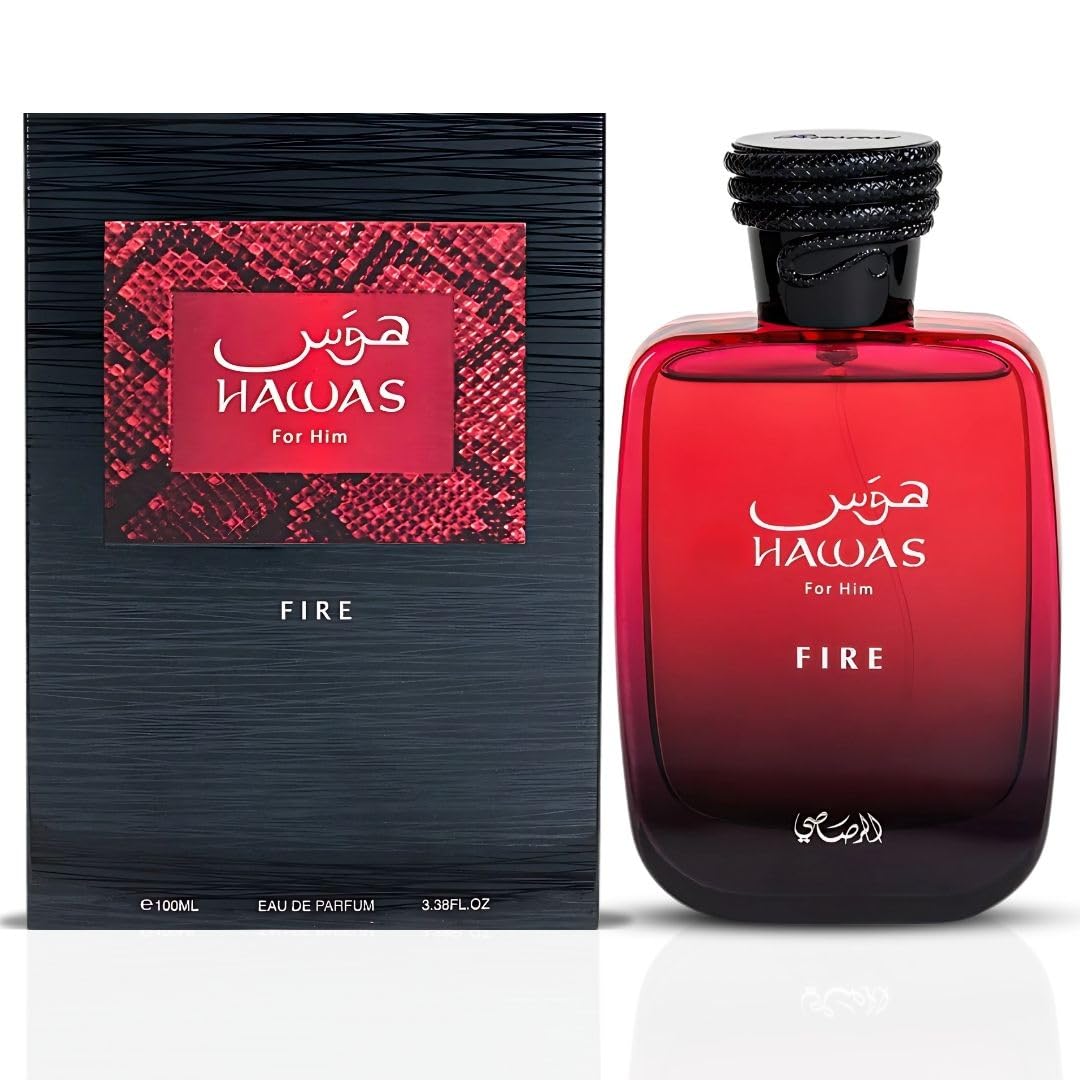 RASASI Hawas Fire EDP bottle front view, bold masculine elegance for evenings.