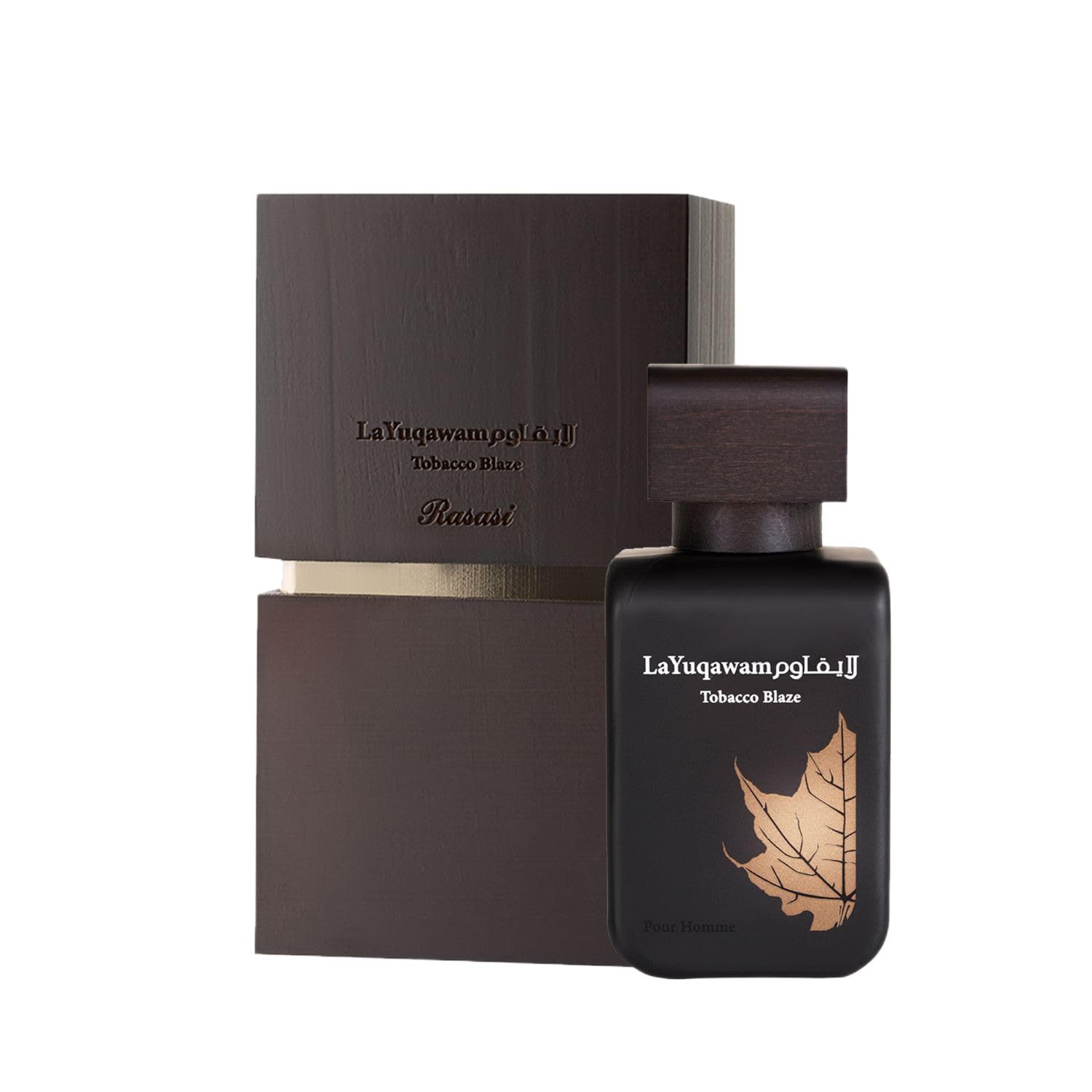 Rasasi La Yuqawam Tobacco Blaze bottle showcases bold oud-forward sophistication for everyday wear.