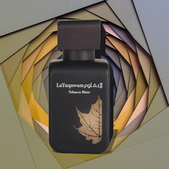 Rasasi La Yuqawam Tobacco Blaze closed-cap highlights premium packaging and gift-ready presentation.