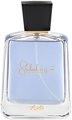 RASASI Shuhrah for Men bottle close-up, bold projection for evenings and confidence.