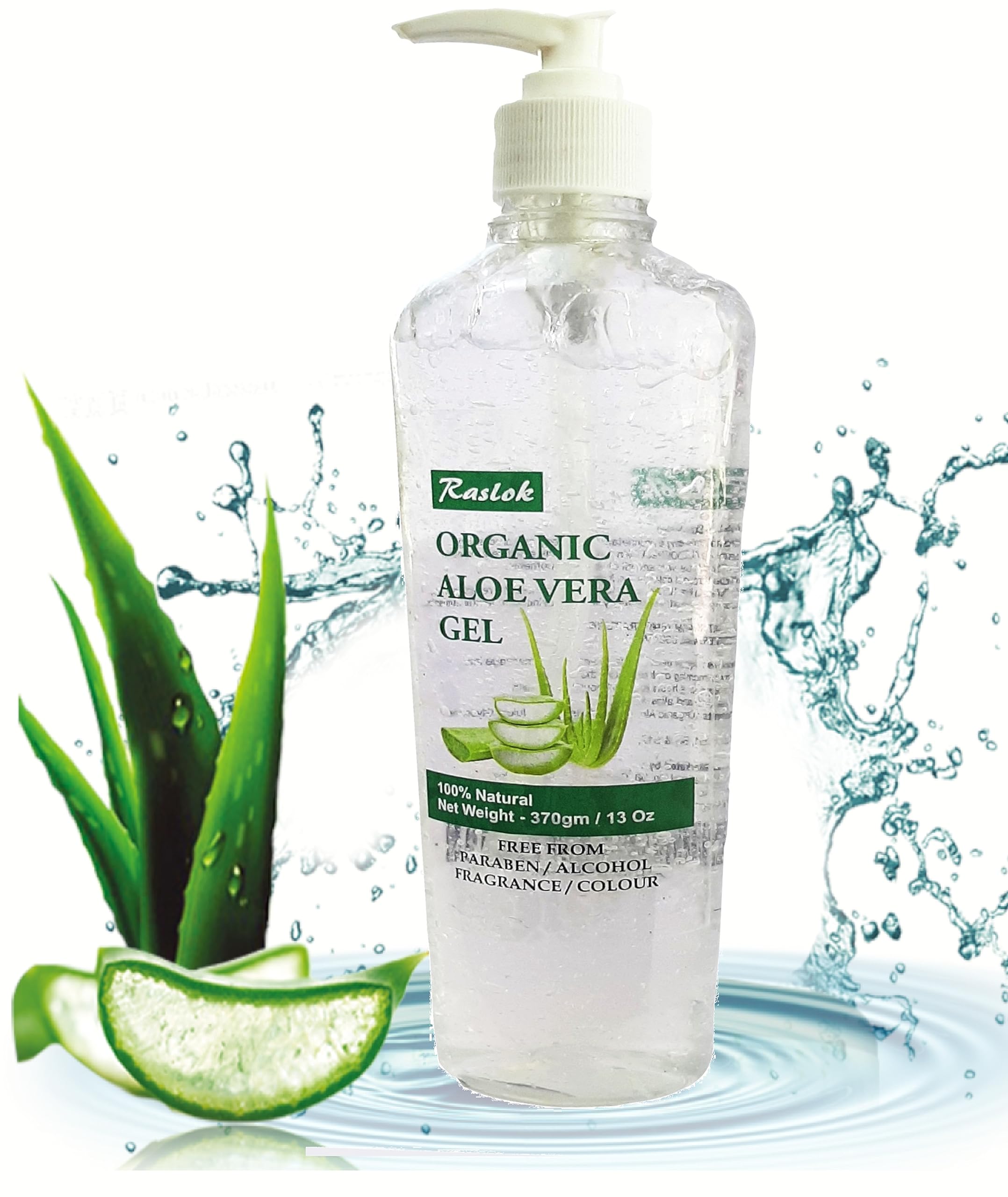 Raslok Aloe Gel natural jar emphasizes soothing, non-sticky hydration for daily use.