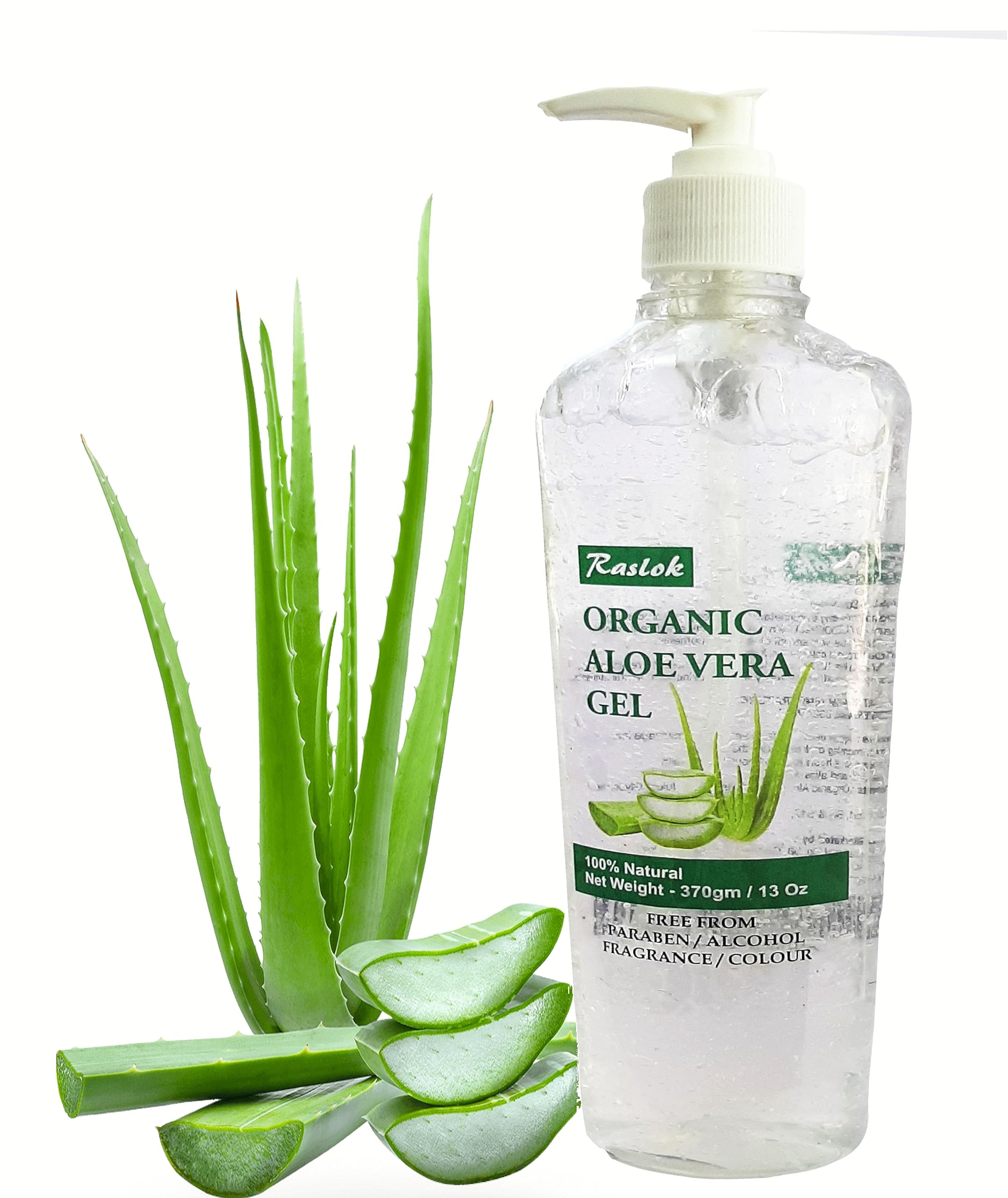 Raslok Aloe Gel texture close-up shows quick-absorbing hydration.