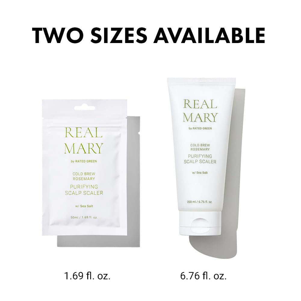 RATED GREEN Real Mary Purifying Scalp Scaler bottle shows premium cold-brewed formulation for purity