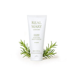 RATED GREEN Real Mary Purifying Scalp Scaler bottle pour demonstrates deep-clean action for a refreshed scalp