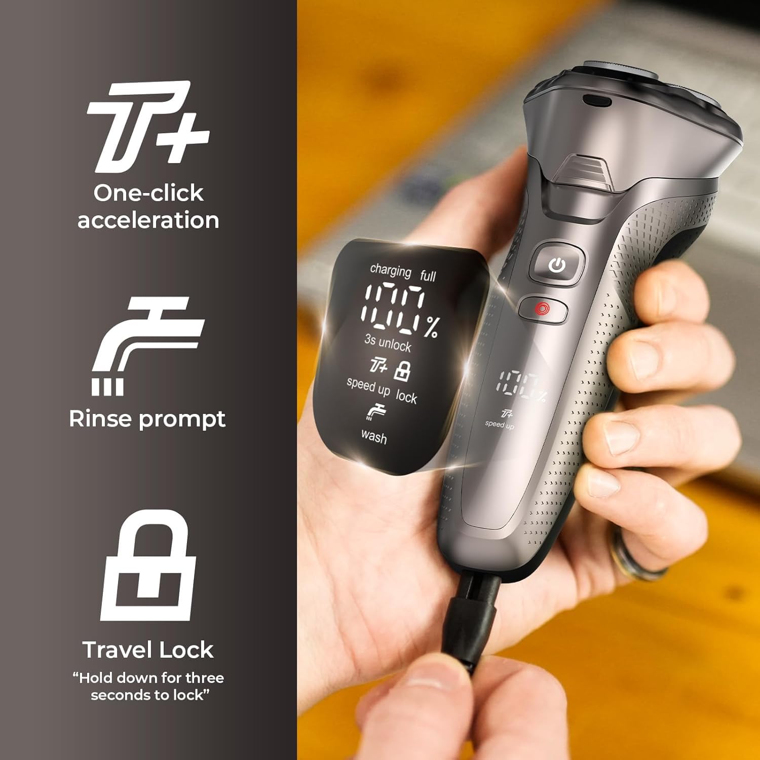 Rategist cordless razor wet-dry use for shower or sink shaving.