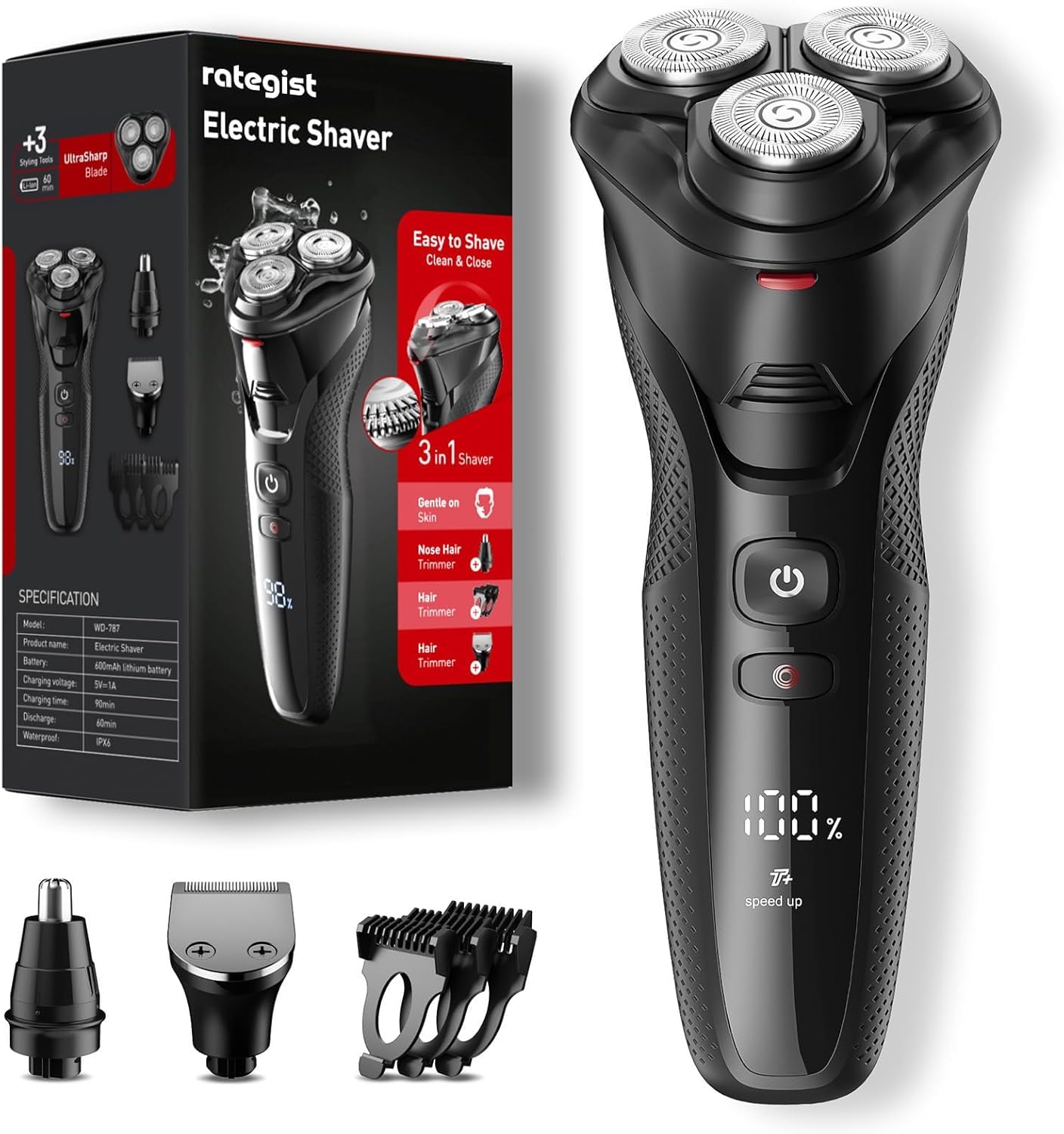Rategist Eclipse Black razor front view highlights ergonomic design for quick daily grooming