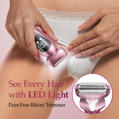 Rategist electric bikini trimmer LED display shows battery life for planning sessions.