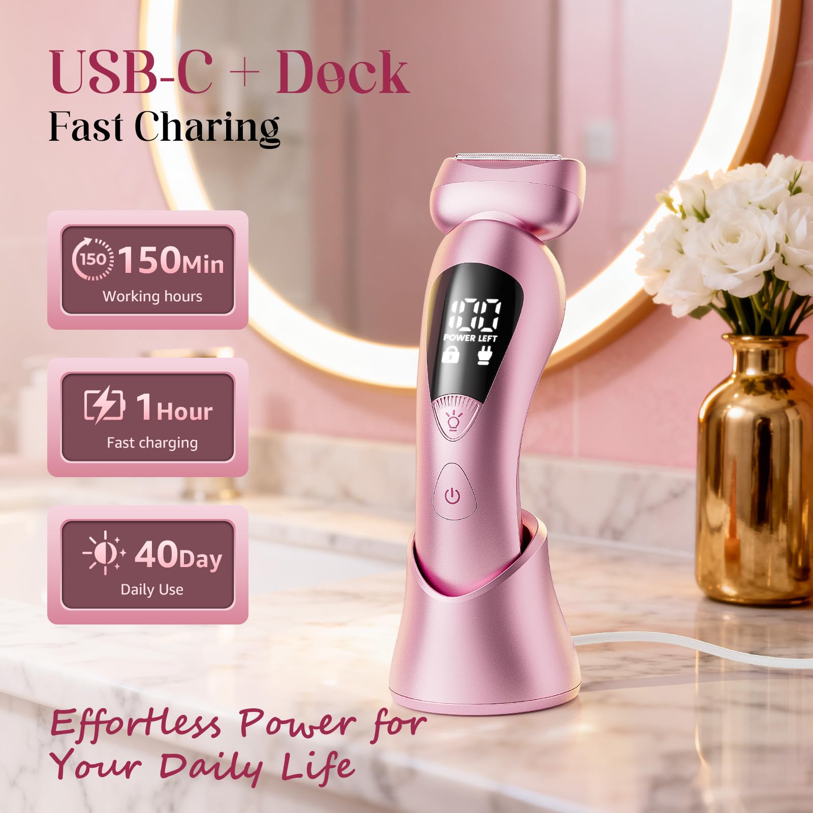 Rategist electric shaver LED-display highlights battery life and travel lock for worry-free grooming.