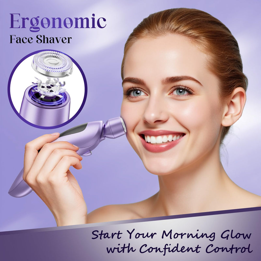 Rategist facial razor head close-up shows precise shaping for chin and lips.