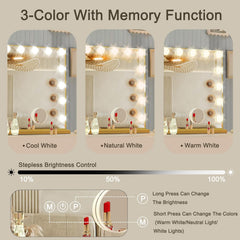 Ratsamee Gold Hollywood Mirror 3 color settings for warm neutral cool tones.