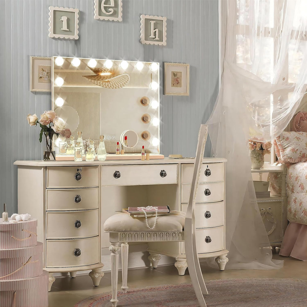 Ratsamee vanity mirror detachable 10X magnifier enables precise close-up makeup checks.