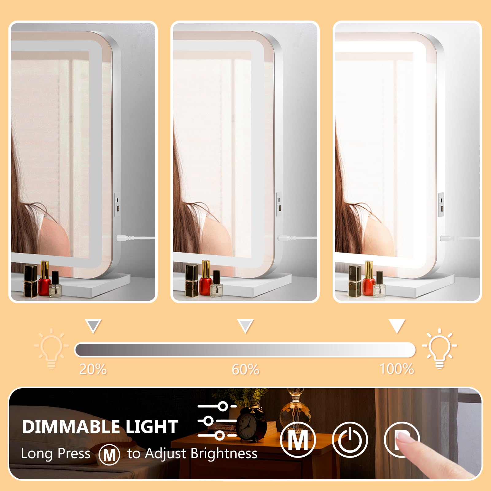 Ratsamee vanity mirror USB port side enables convenient on side charging.