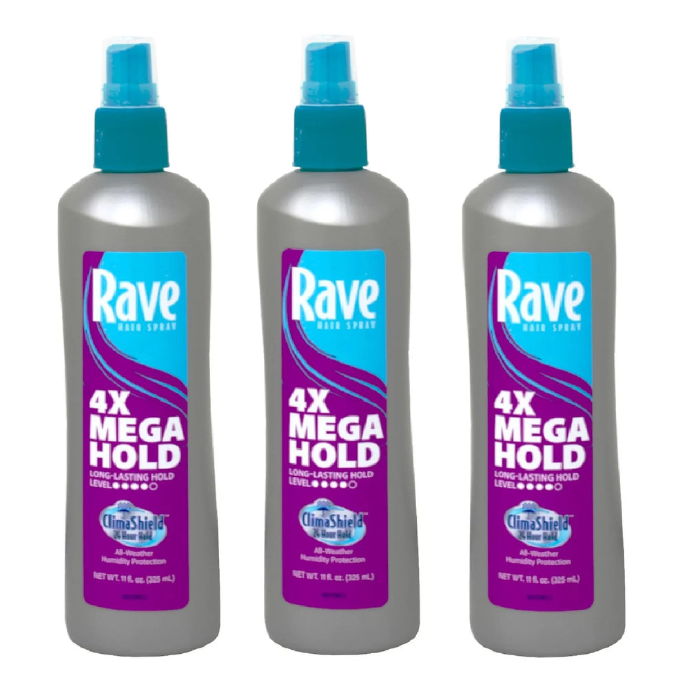 Rave 4x Mega Unscented pump hairspray bottle for long-lasting hold