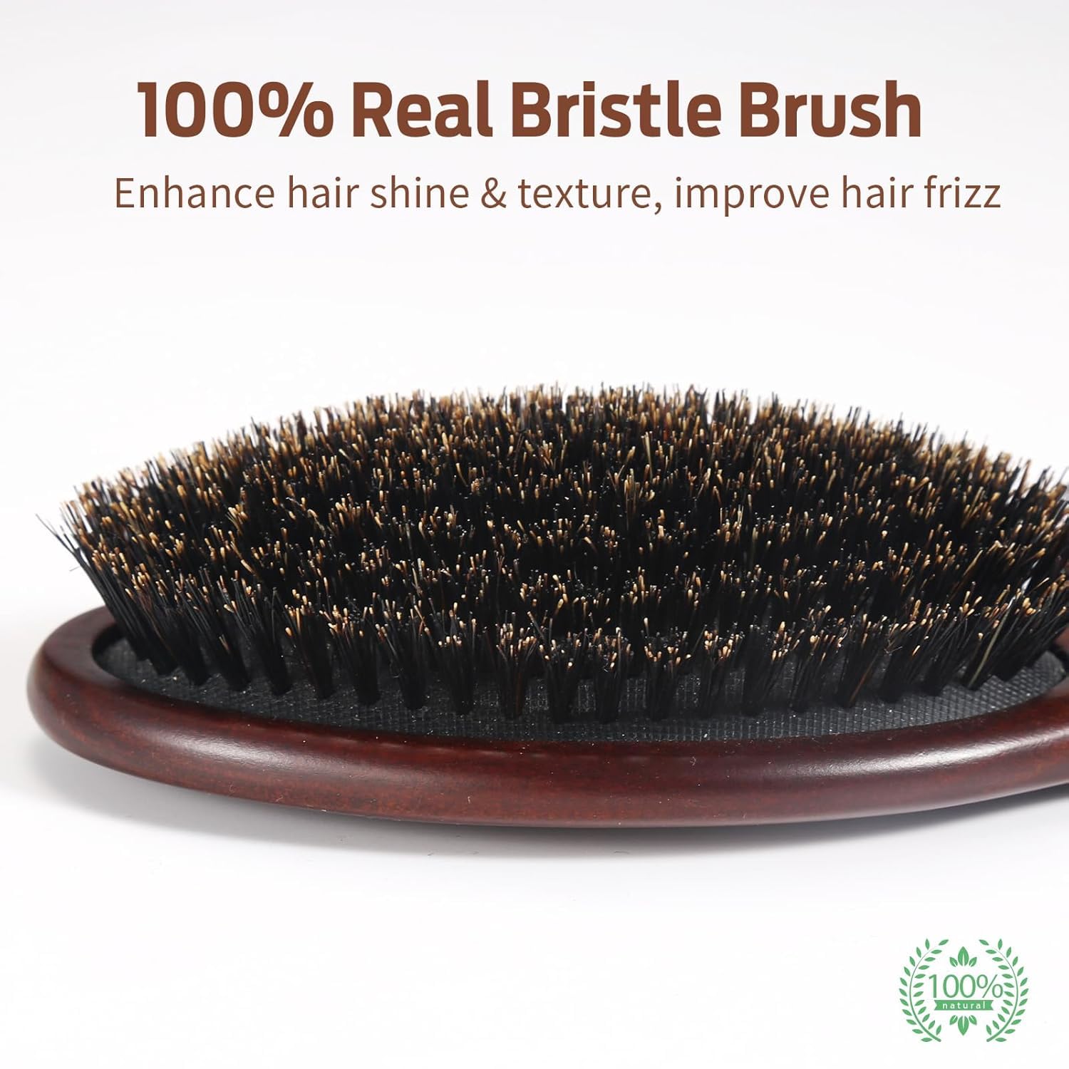 RAVEGO boar bristle brush wooden handle highlights oil distribution for shine