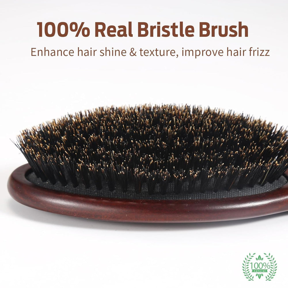 RAVEGO boar bristle brush wooden handle highlights oil distribution for shine