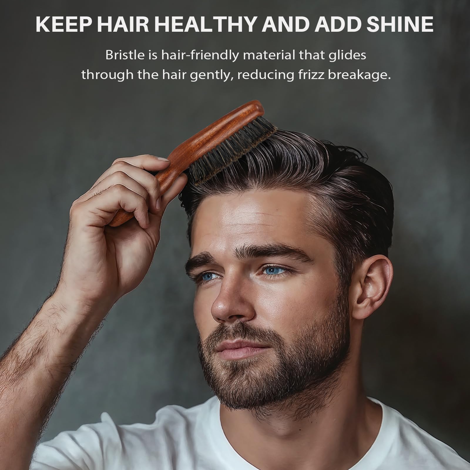 RAVEGO hair-brush-natural-oil-distribution illustrates sebum evenly smoothing hair shine