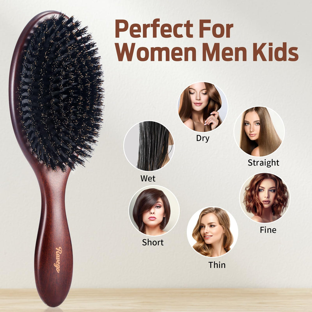 RAVEGO wooden comb detangling tool shown with brush for easy prep