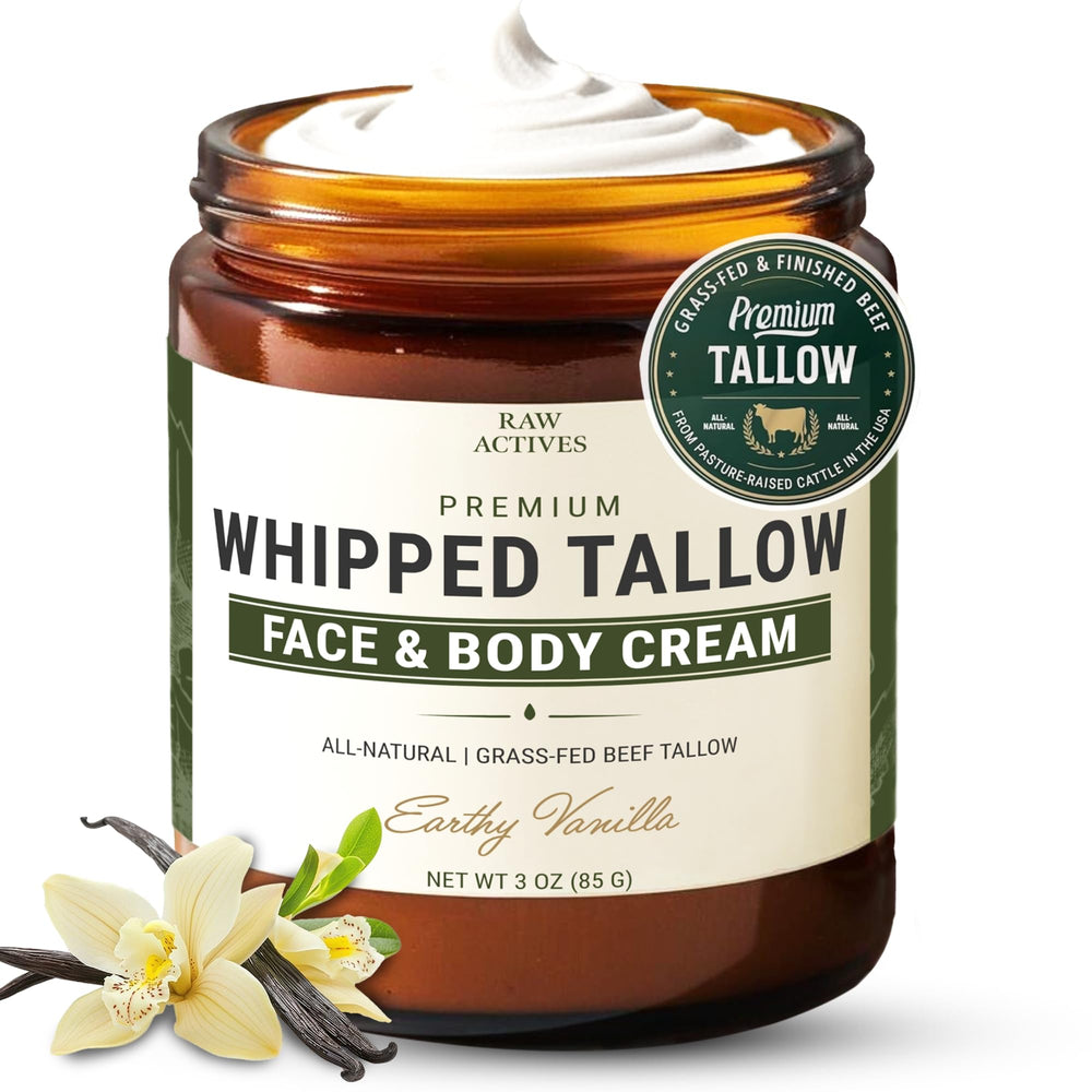 RAW ACTIVES beef tallow jar closeup showcasing rich moisture for dry skin