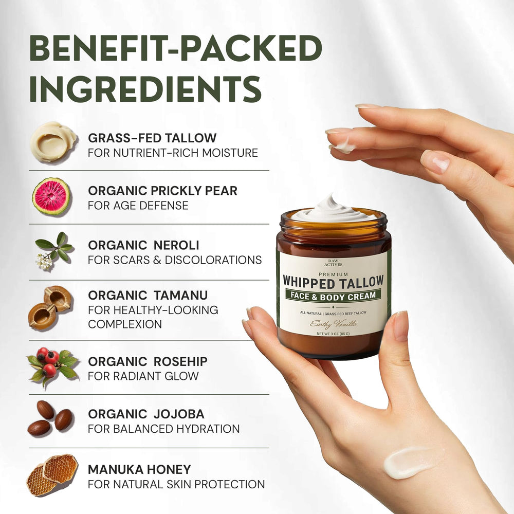 RAW ACTIVES beef tallow texture on skin indicating lightweight hydration and softness