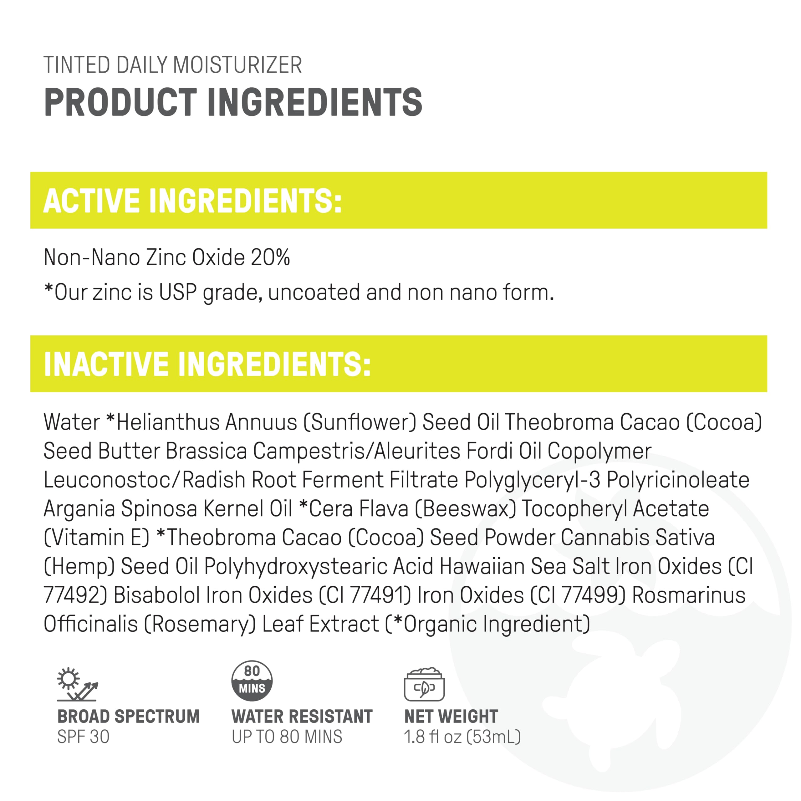 Raw Elements non-nano zinc oxide detail underscores broad-spectrum protection.
