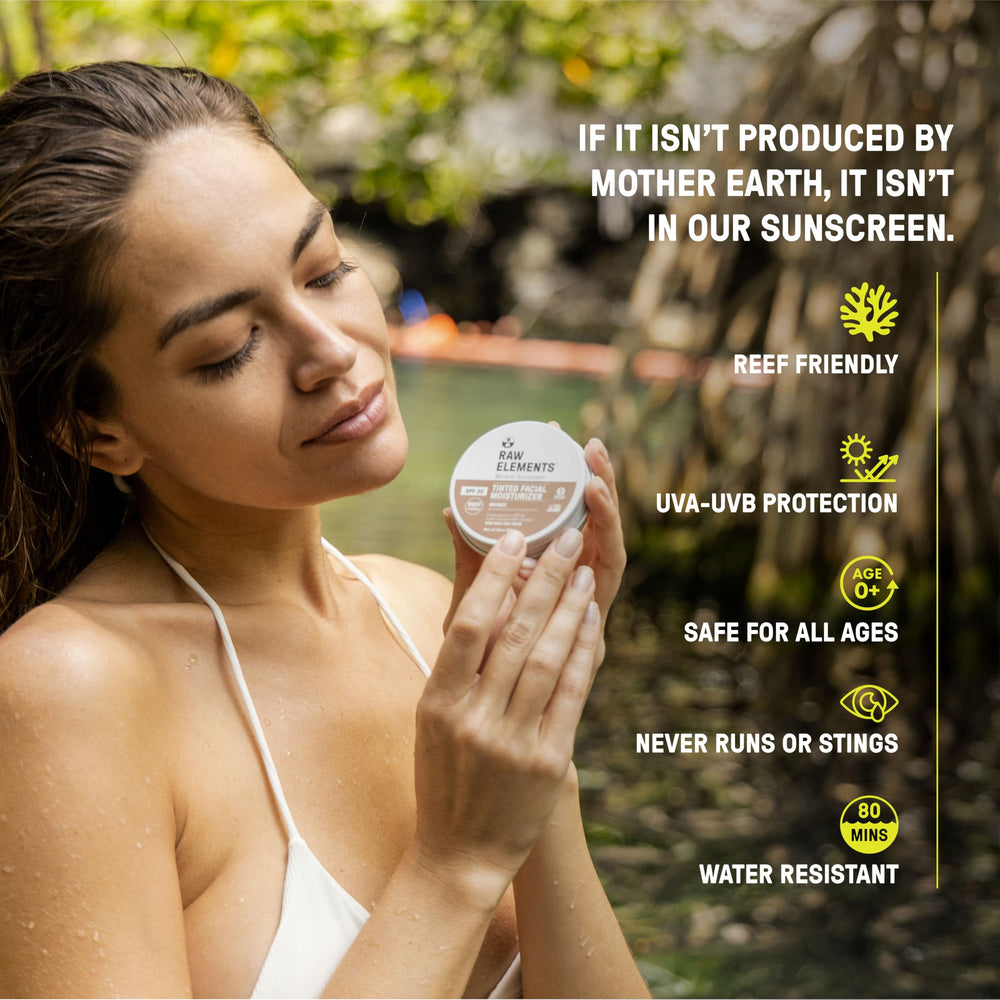 Raw Elements reef-friendly packaging demonstrating recyclable materials for sustainable skincare.