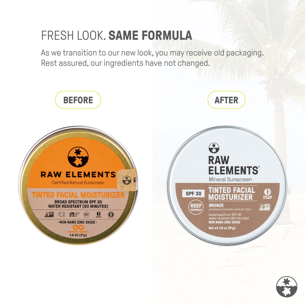 Raw Elements tinted face cream texture close-up showing creamy, hydrating formula.