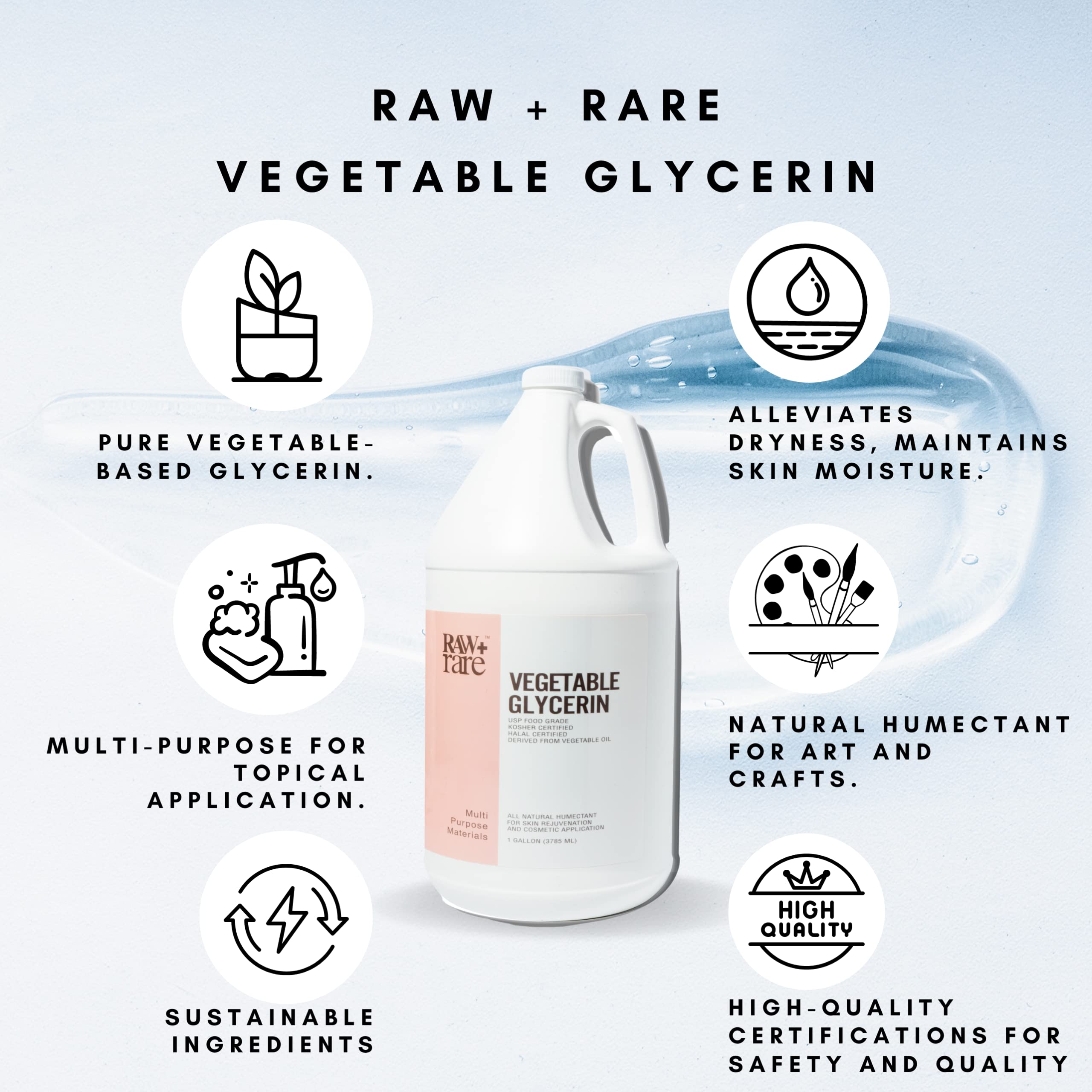 Raw Plus Rare glycerin bottle pour shows easy dispensing for skincare routines.