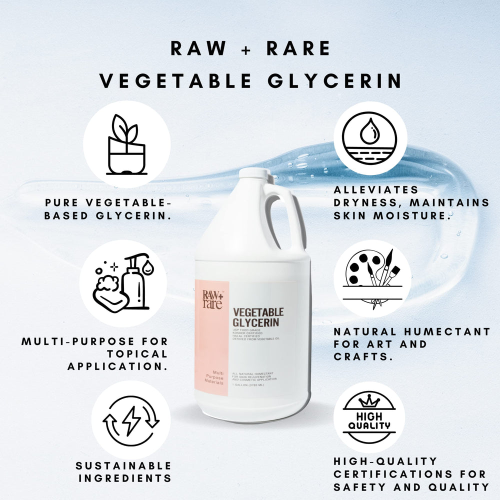 Raw Plus Rare glycerin bottle pour shows easy dispensing for skincare routines.