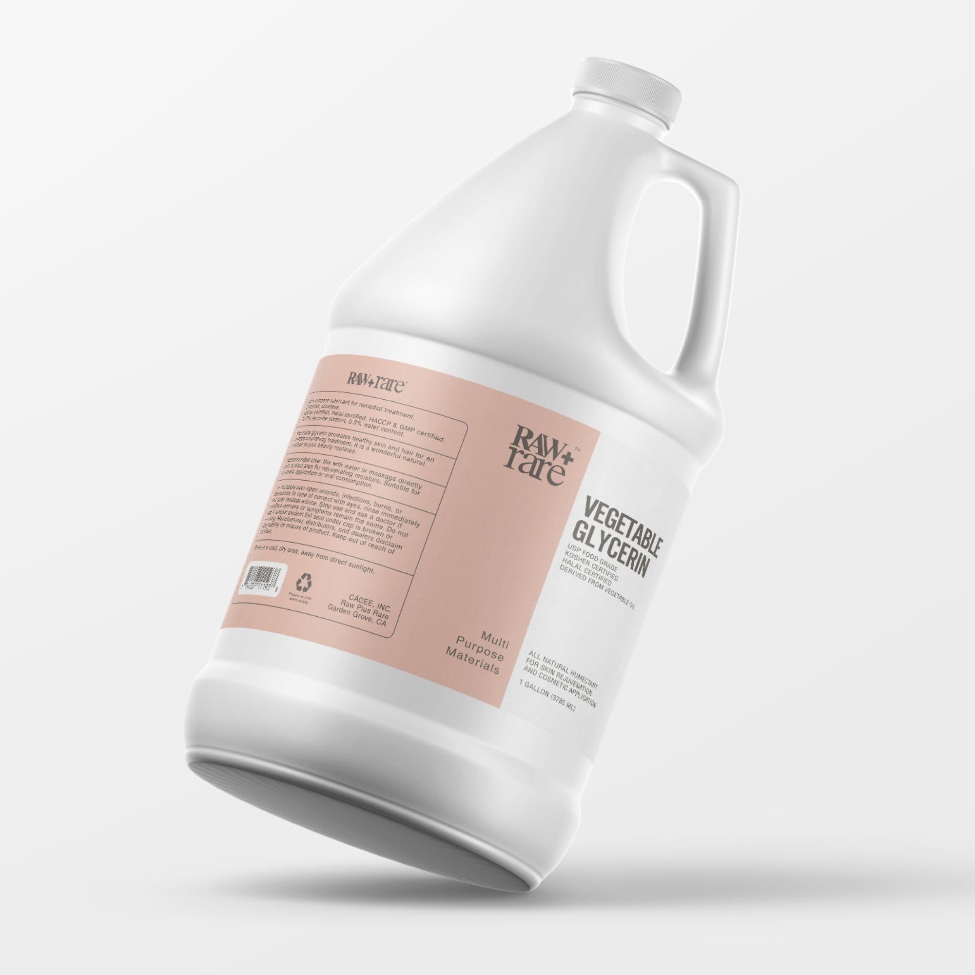Raw Plus Rare glycerin bulk gallon ready for bulk cosmetic and DIY use.