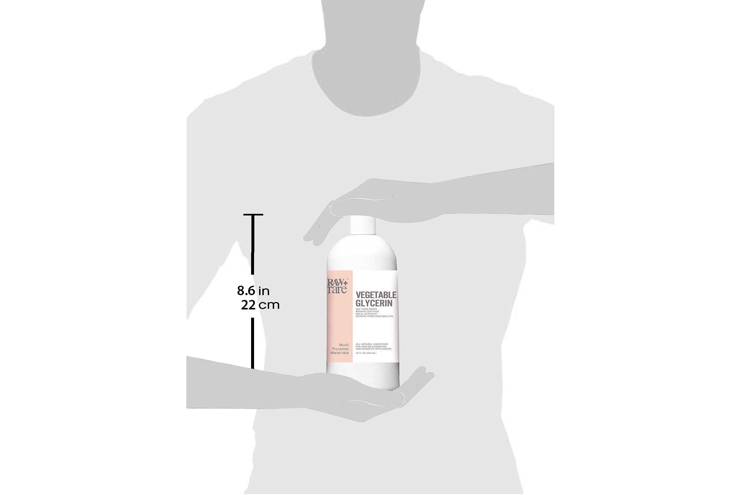 Raw Plus Rare kosher and halal label on glycerin bottle