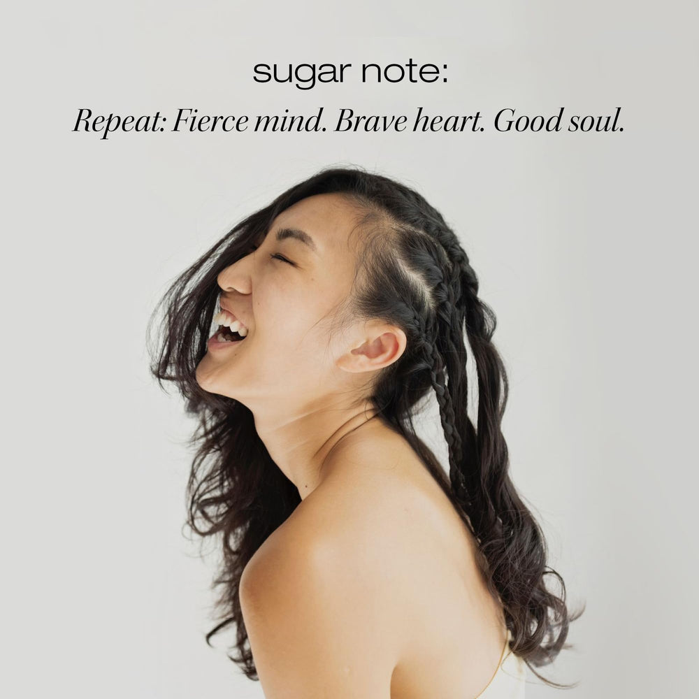 RAW SUGAR Healing Power Masque close-up on silky, shiny hair after use.