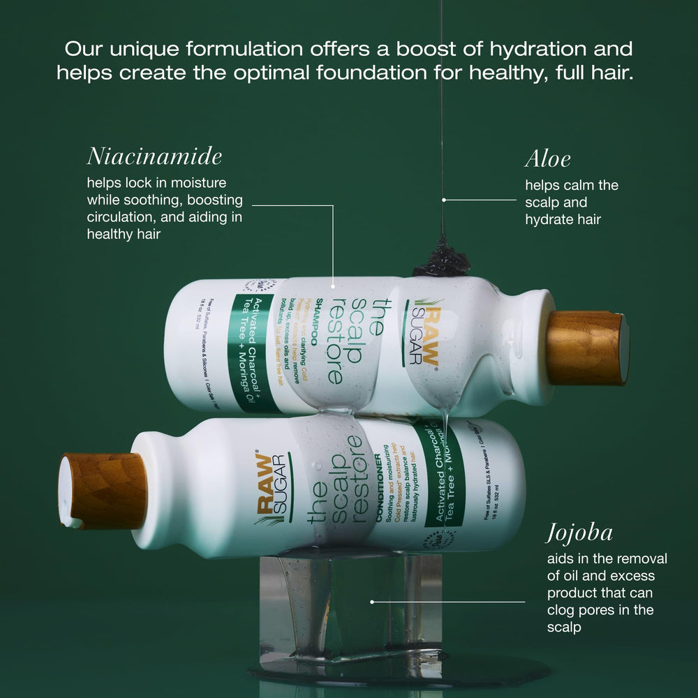 Raw Sugar Jojoba oil ingredient visual highlights deep moisture for scalp care.