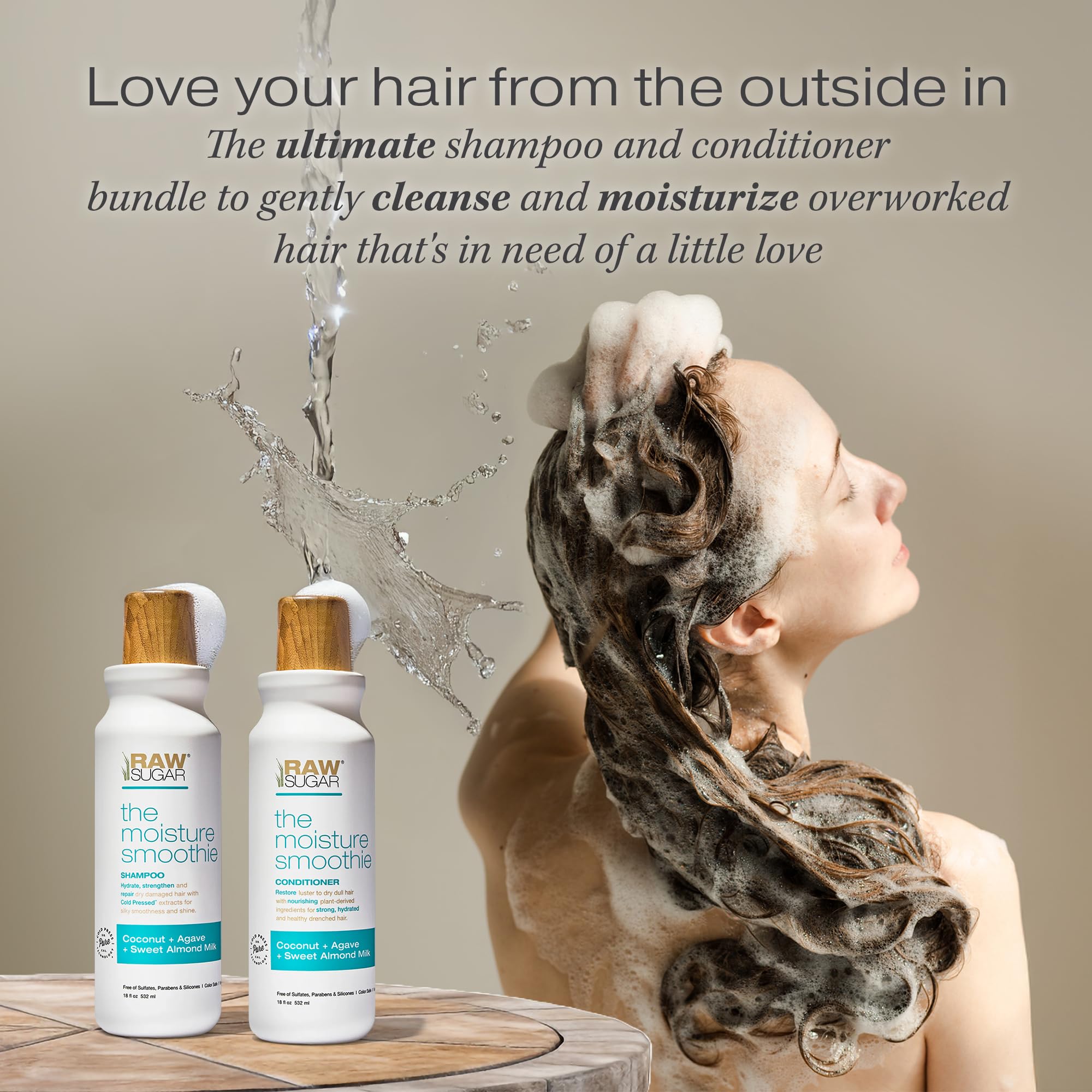 RAW SUGAR Moisture Smoothie conditioner tube delivers rich hydration for smoother, shinier hair.