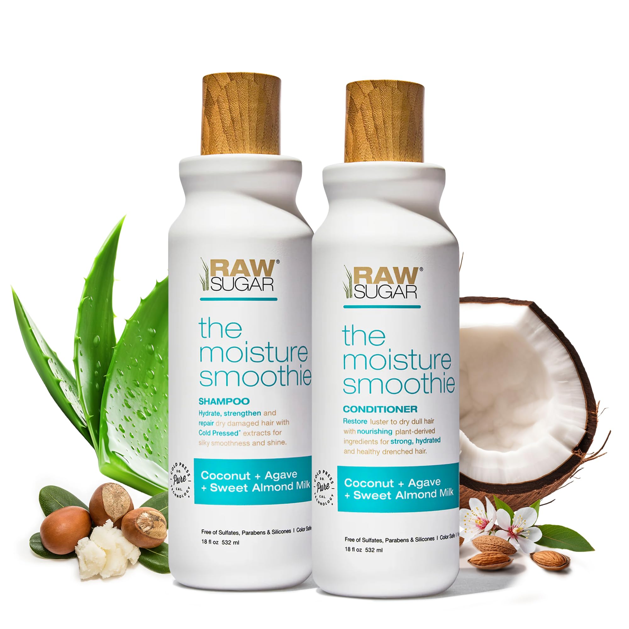 Raw Sugar Moisture Smoothie shampoo bottle with coconut oil for deep hydration.