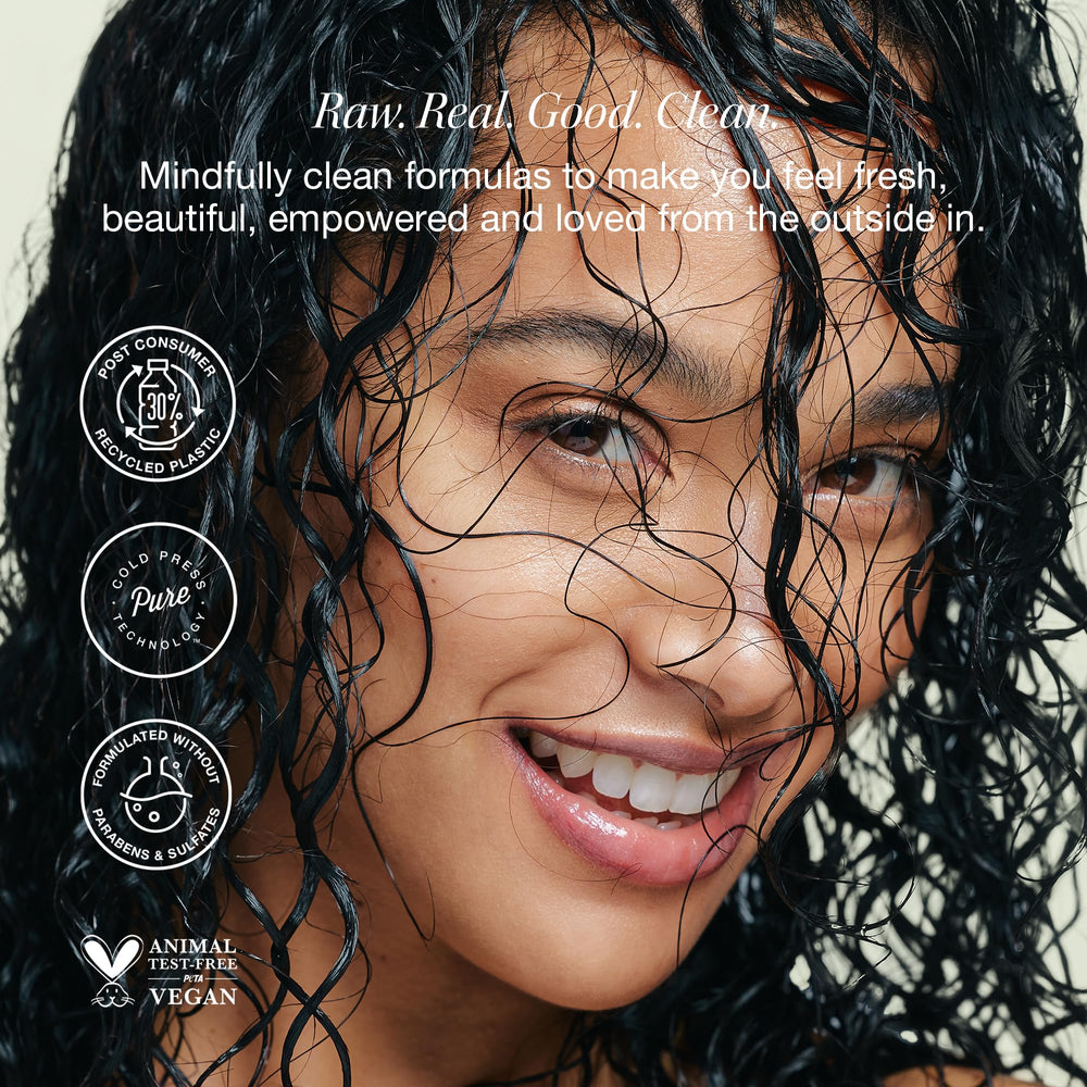 Raw Sugar Rosemary Vinegar Hair Rinse splash highlights gentle, pH-balanced cleansing without stripping oils.