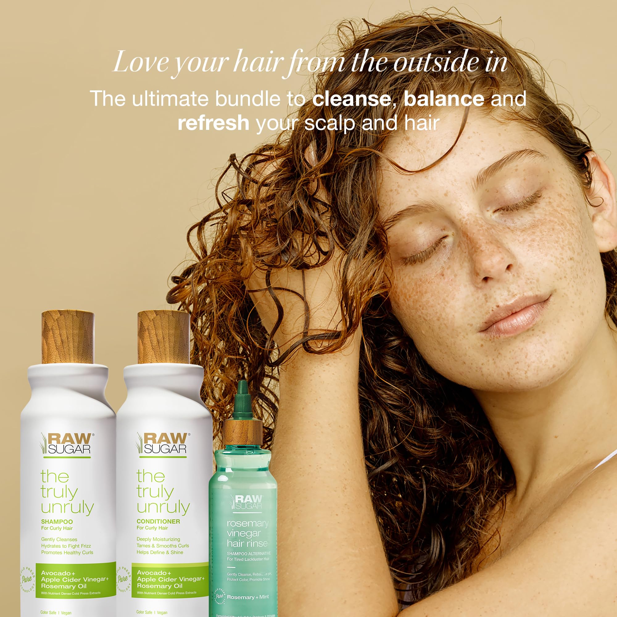 Raw Sugar Truly Unruly Shampoo closeup lather demonstrates nourishing hydration and curl definition.