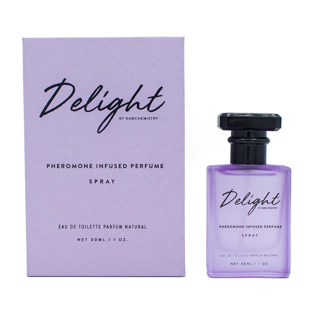 RawChemistry Delight pheromone bottle on vanity for evening confidence