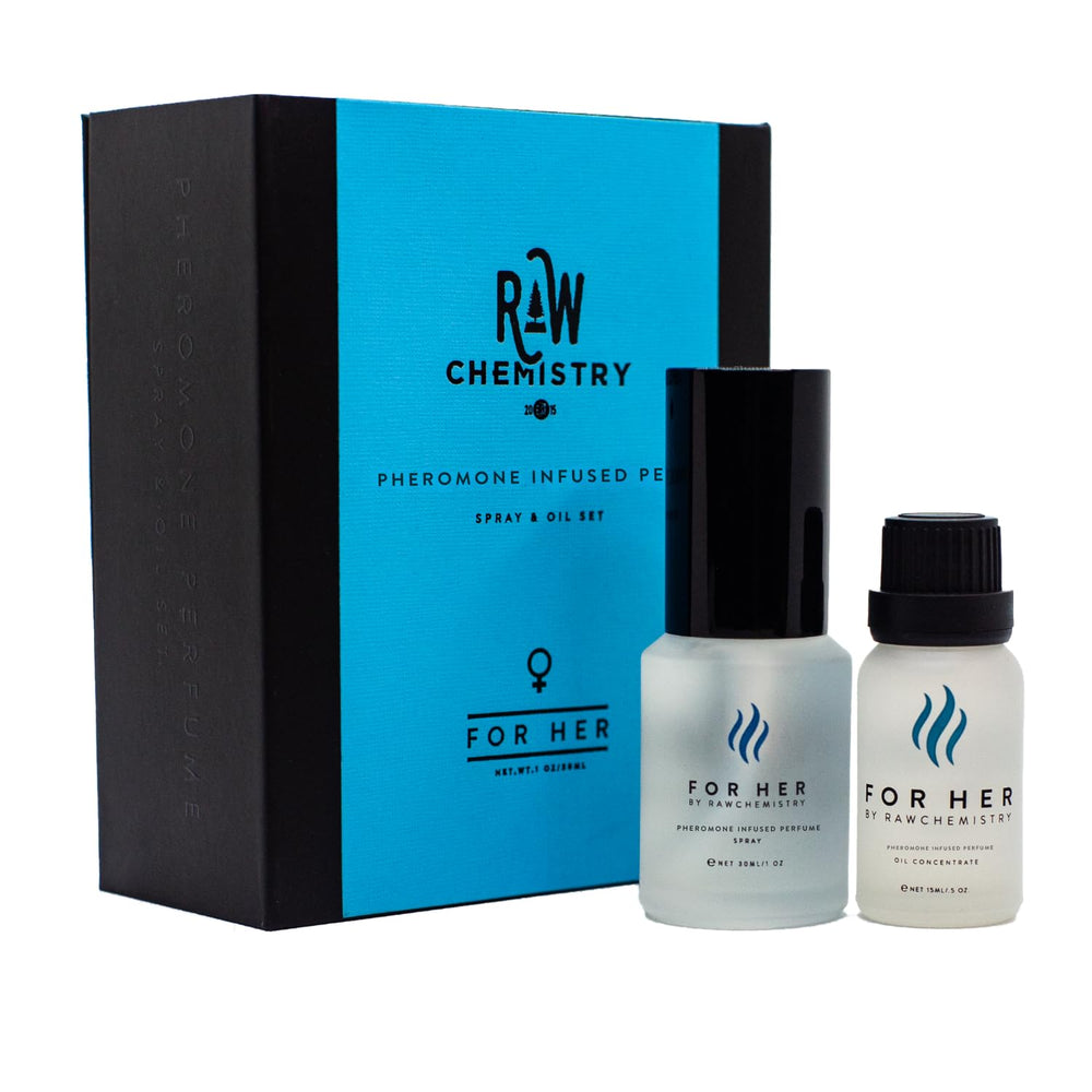 RawChemistry For Her bottle front highlights an enticing, alcohol-free fragrance option.