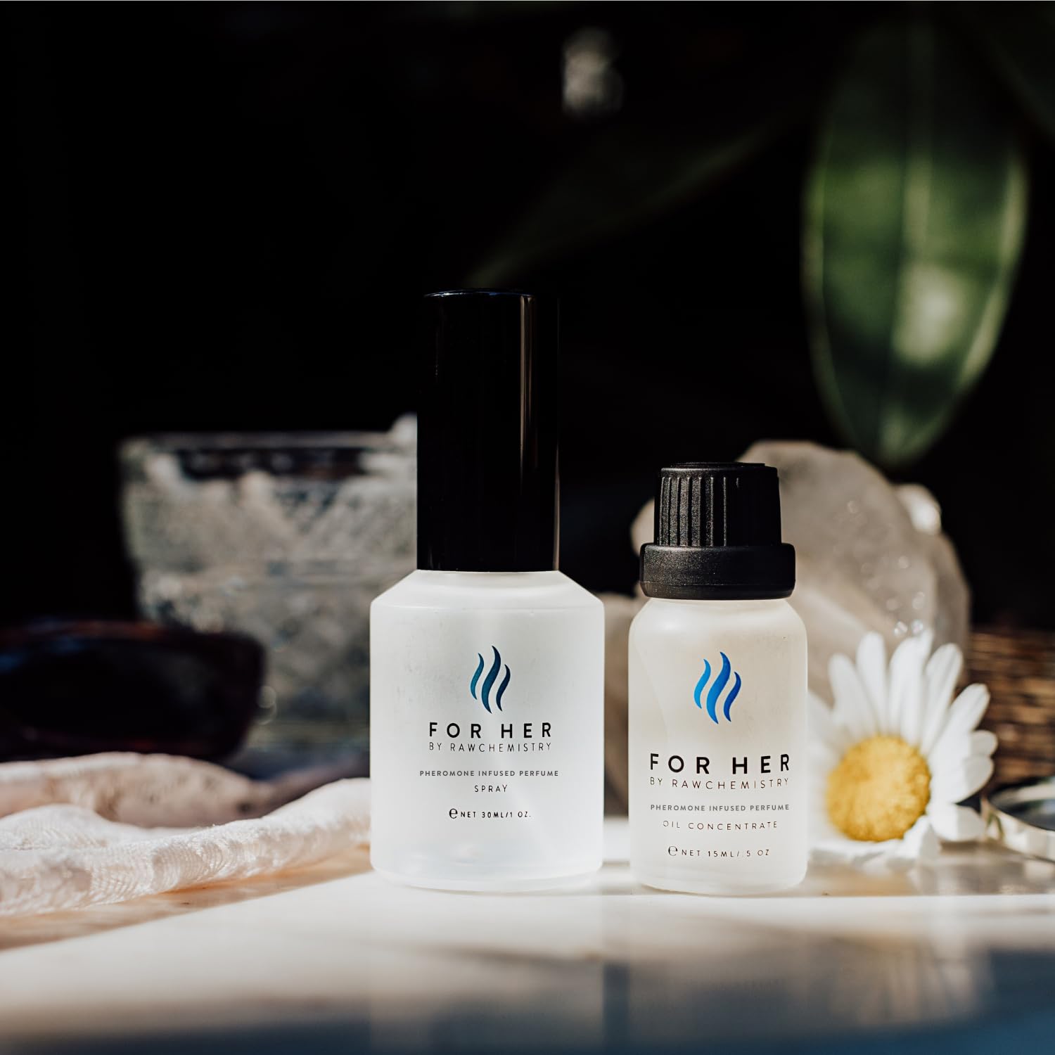 RawChemistry For Her label front communicates award winning scent identity and femininity.