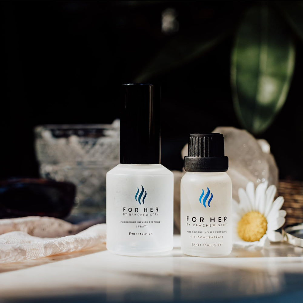 RawChemistry For Her label front communicates award winning scent identity and femininity.