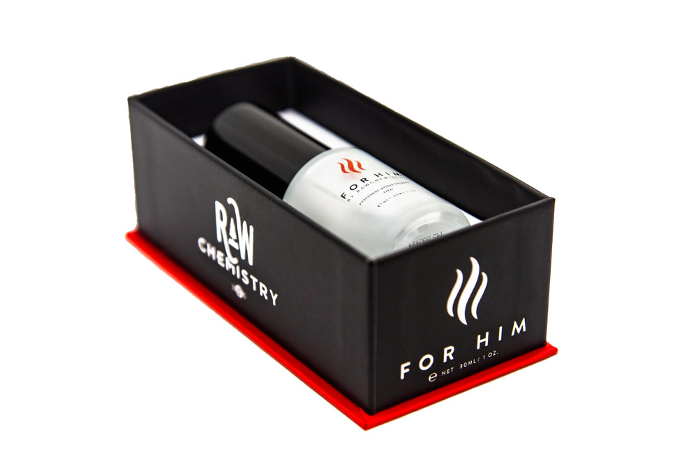 RawChemistry For Him on dresser suggests ready-to-go aroma for casual and evening occasions.